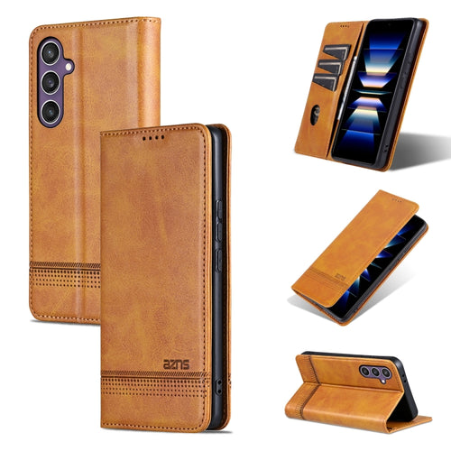 For Samsung Galaxy S24 5G AZNS Magnetic Calf Texture Flip Leather Phone Case(Light Brown) - HoMEdemic™ 