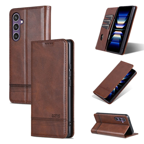 For Samsung Galaxy S24 5G AZNS Magnetic Calf Texture Flip Leather Phone Case(Dark Brown) - HoMEdemic™ 