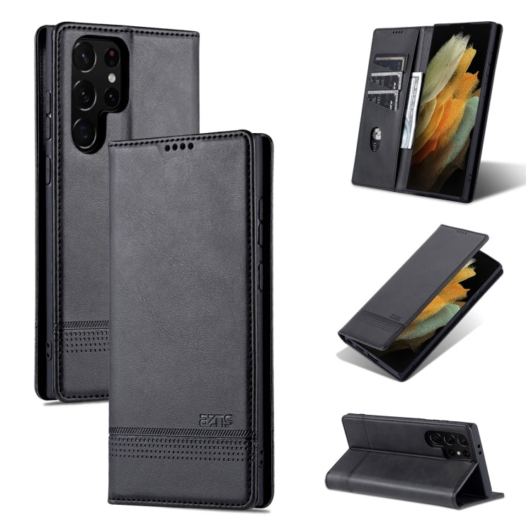 For Samsung Galaxy S24 Ultra 5G AZNS Magnetic Calf Texture Flip Leather Phone Case(Black) - HoMEdemic™ 