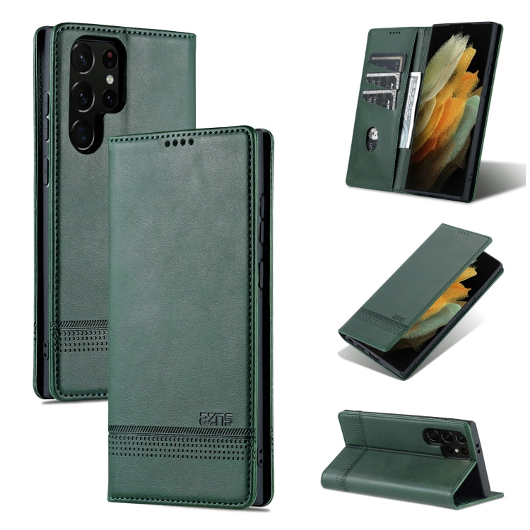 For Samsung Galaxy S24 Ultra 5G AZNS Magnetic Calf Texture Flip Leather Phone Case(Dark Green) - HoMEdemic™ 