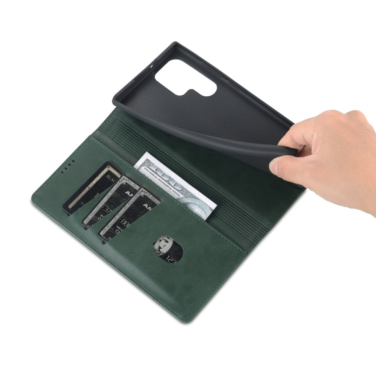 For Samsung Galaxy S24 Ultra 5G AZNS Magnetic Calf Texture Flip Leather Phone Case(Dark Green) - HoMEdemic™ 