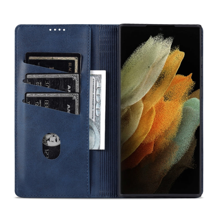 For Samsung Galaxy S24 Ultra 5G AZNS Magnetic Calf Texture Flip Leather Phone Case(Dark Blue) - HoMEdemic™ 