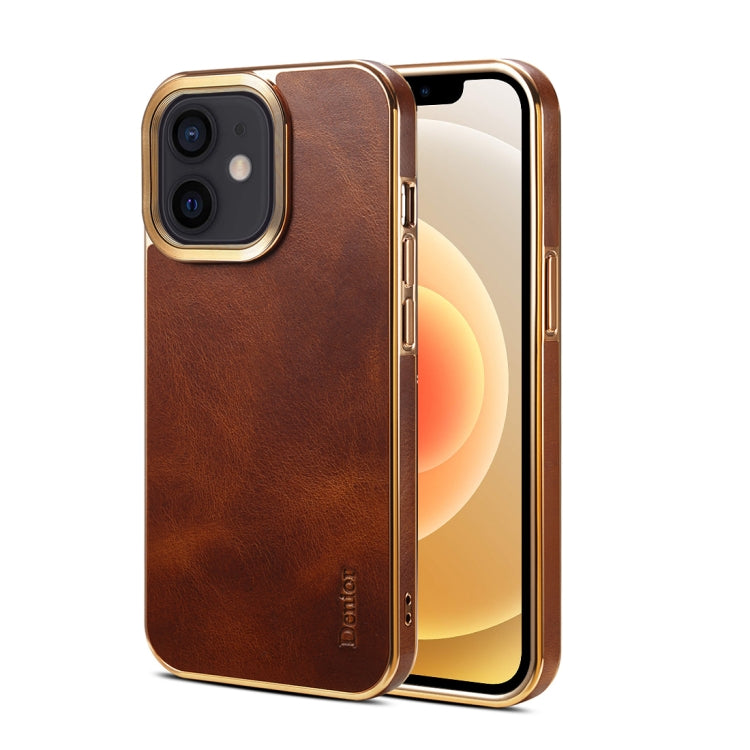 For iPhone 12 Denior Oil Wax Cowhide Plating Phone Case(Brown) - HoMEdemic™ 
