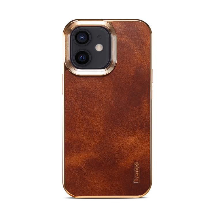 For iPhone 12 Denior Oil Wax Cowhide Plating Phone Case(Brown) - HoMEdemic™ 
