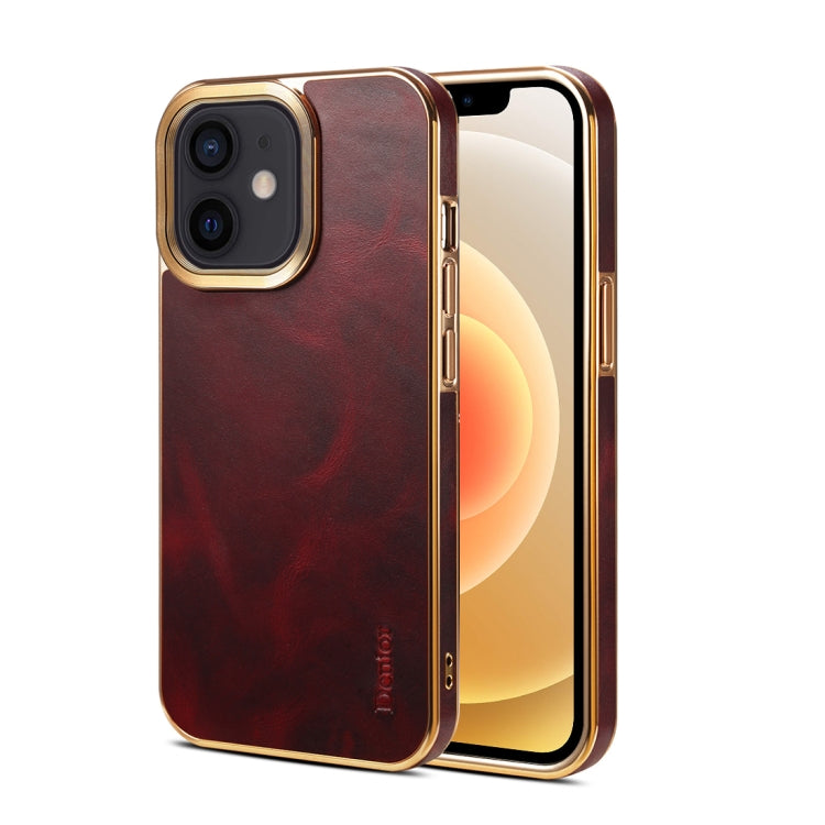For iPhone 12 Denior Oil Wax Cowhide Plating Phone Case(Red) - HoMEdemic™ 