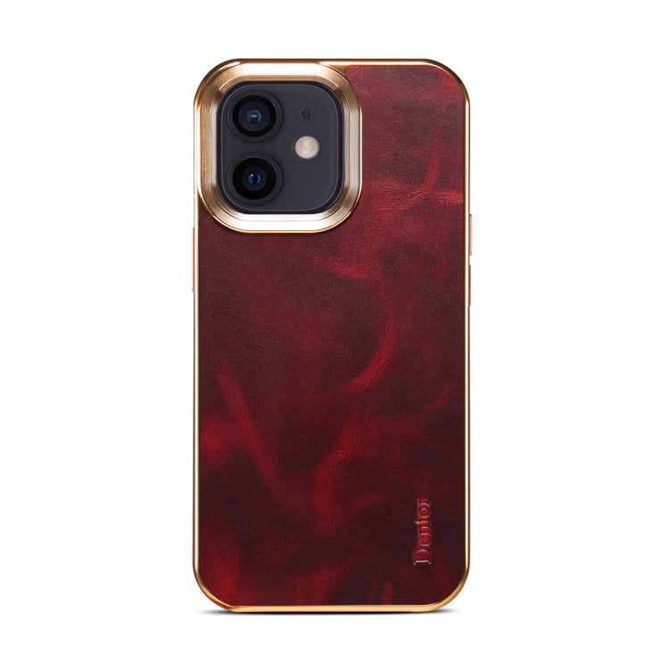 For iPhone 12 Denior Oil Wax Cowhide Plating Phone Case(Red) - HoMEdemic™ 