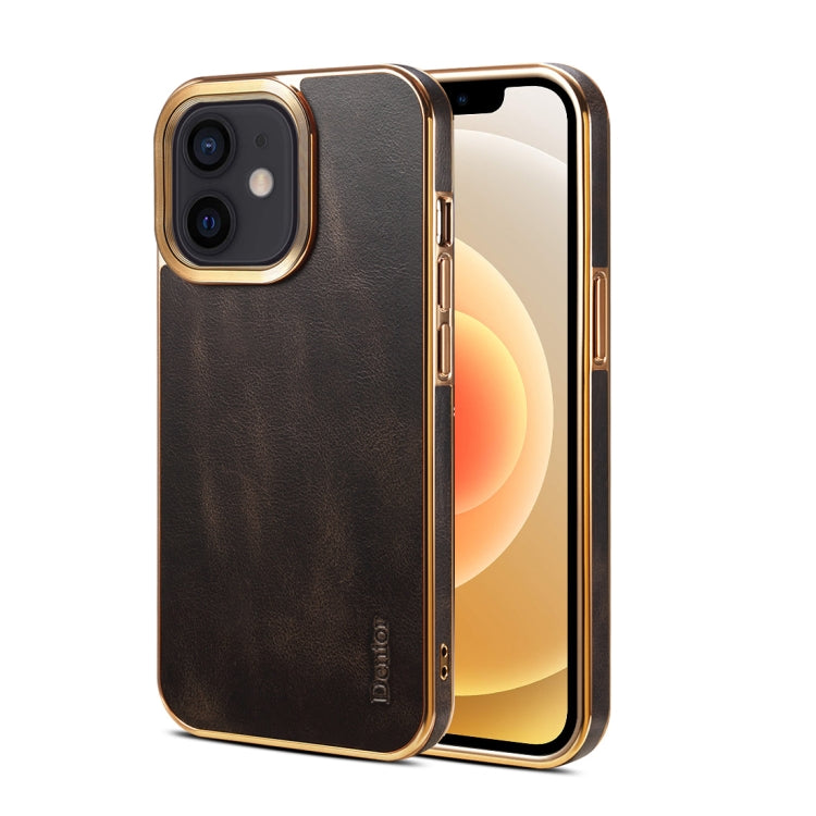 For iPhone 12 Denior Oil Wax Cowhide Plating Phone Case(Black) - HoMEdemic™ 