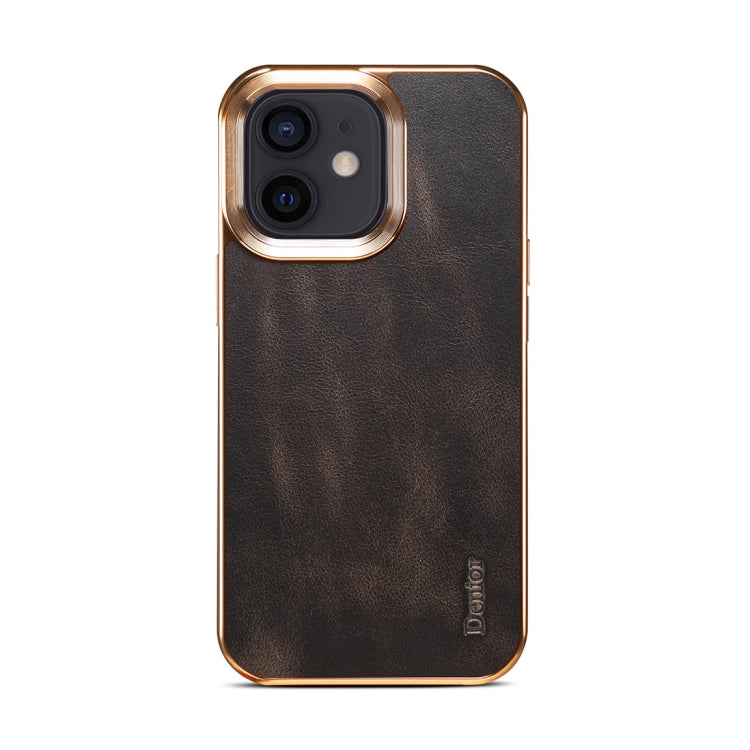 For iPhone 12 Denior Oil Wax Cowhide Plating Phone Case(Black) - HoMEdemic™ 