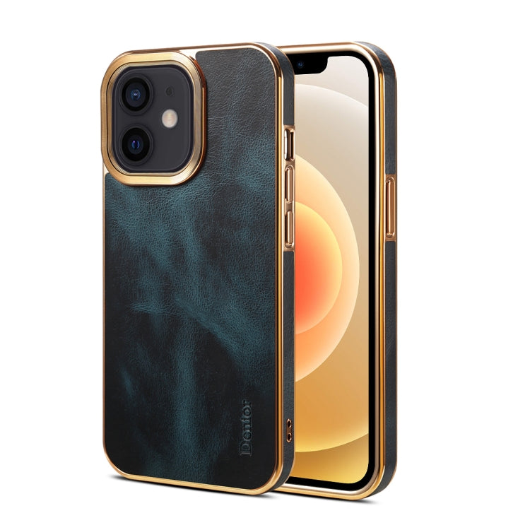 For iPhone 12 Denior Oil Wax Cowhide Plating Phone Case(Blue) - HoMEdemic™ 
