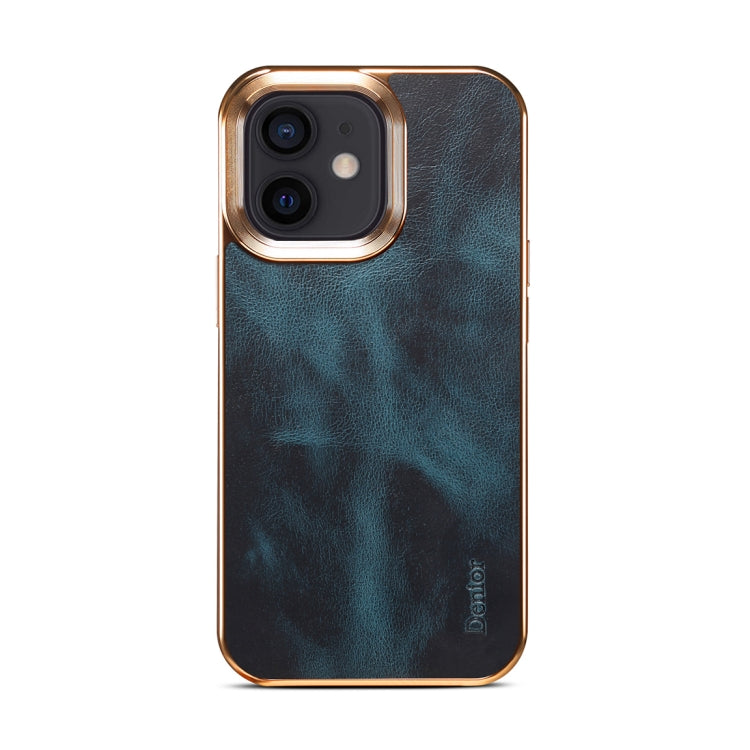 For iPhone 12 Denior Oil Wax Cowhide Plating Phone Case(Blue) - HoMEdemic™ 