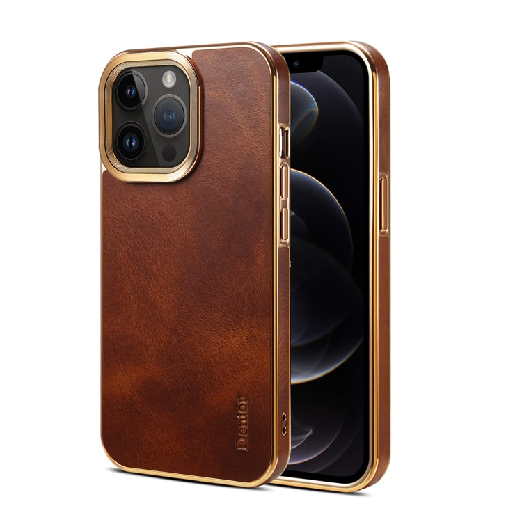 For iPhone 12 Pro Max Denior Oil Wax Cowhide Plating Phone Case(Brown) - HoMEdemic™ 