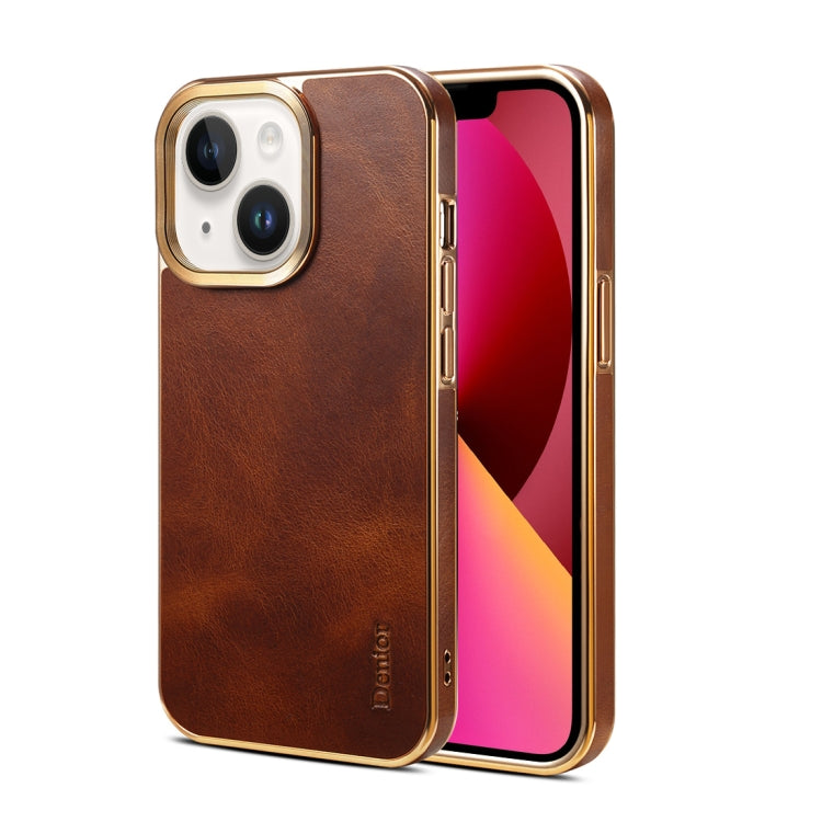 For iPhone 13 Denior Oil Wax Cowhide Plating Phone Case(Brown) - HoMEdemic™ 
