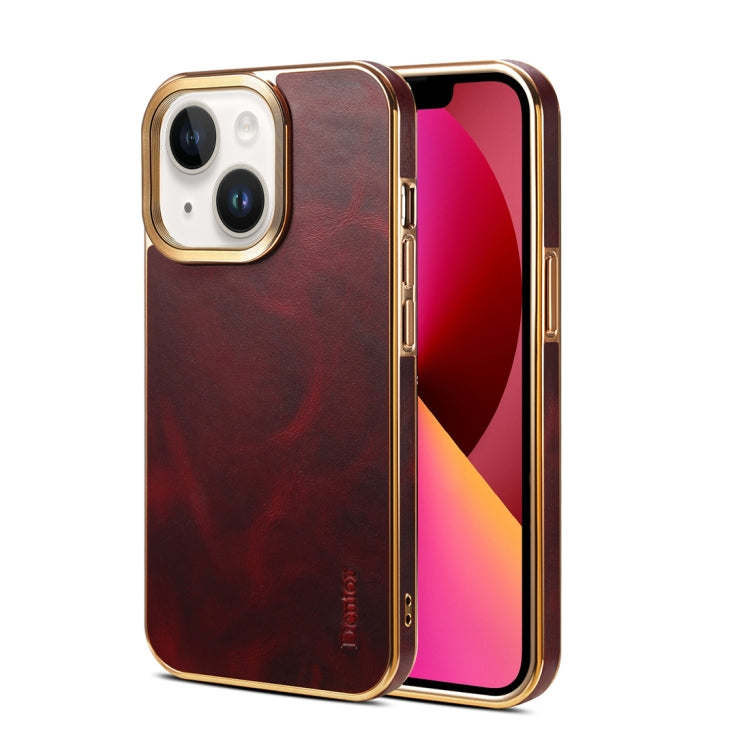 For iPhone 13 Denior Oil Wax Cowhide Plating Phone Case(Red) - HoMEdemic™ 