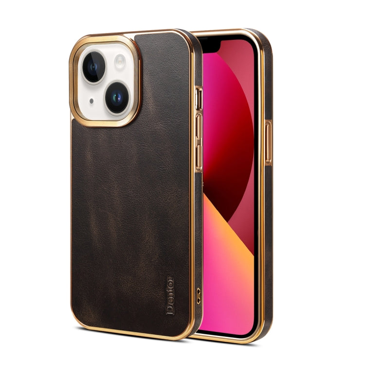 For iPhone 13 Denior Oil Wax Cowhide Plating Phone Case(Black) - HoMEdemic™ 