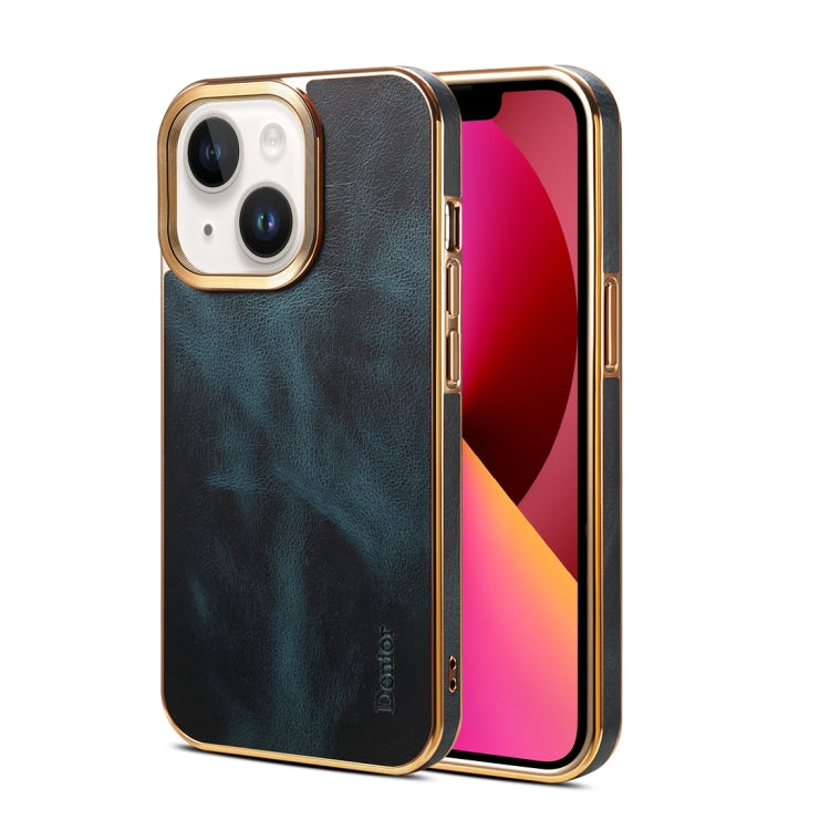 For iPhone 13 Denior Oil Wax Cowhide Plating Phone Case(Blue) - HoMEdemic™ 