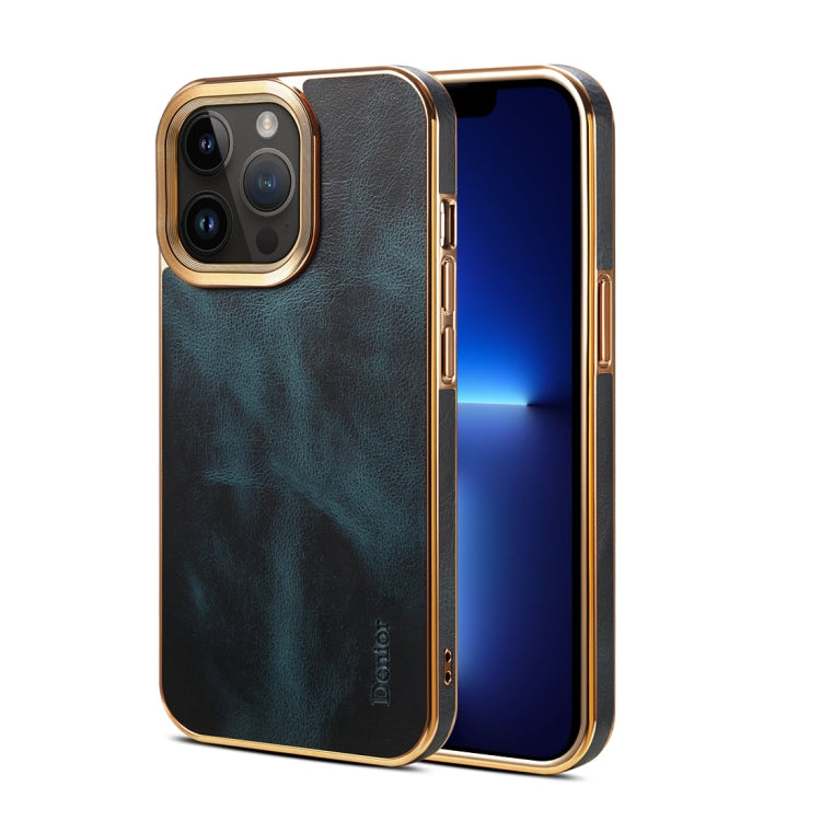 For iPhone 13 Pro Denior Oil Wax Cowhide Plating Phone Case(Blue) - HoMEdemic™ 