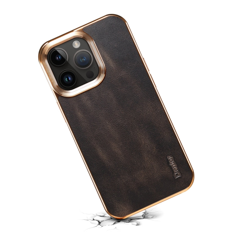 For iPhone 14 Denior Oil Wax Cowhide Plating Phone Case(Black) - HoMEdemic™ 