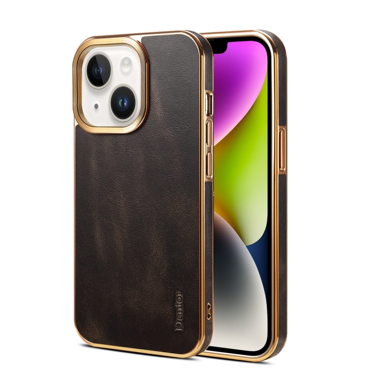 For iPhone 14 Plus Denior Oil Wax Cowhide Plating Phone Case(Black) - HoMEdemic™ 