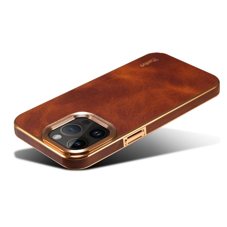 For iPhone 14 Pro Max Denior Oil Wax Cowhide Plating Phone Case(Brown) - HoMEdemic™ 