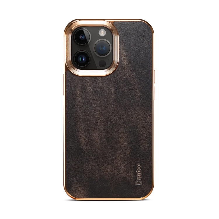 For iPhone 14 Pro Max Denior Oil Wax Cowhide Plating Phone Case(Black) - HoMEdemic™ 
