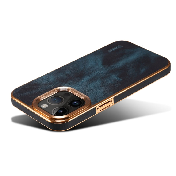 For iPhone 14 Pro Max Denior Oil Wax Cowhide Plating Phone Case(Blue) - HoMEdemic™ 