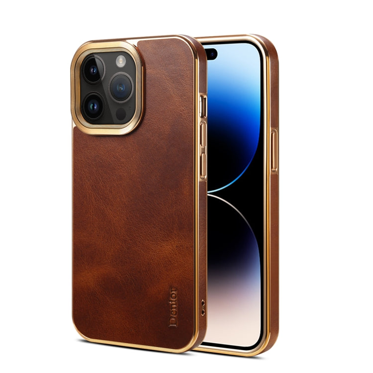 For iPhone 15 Pro Max Denior Oil Wax Cowhide Plating Phone Case(Brown) - HoMEdemic™ 