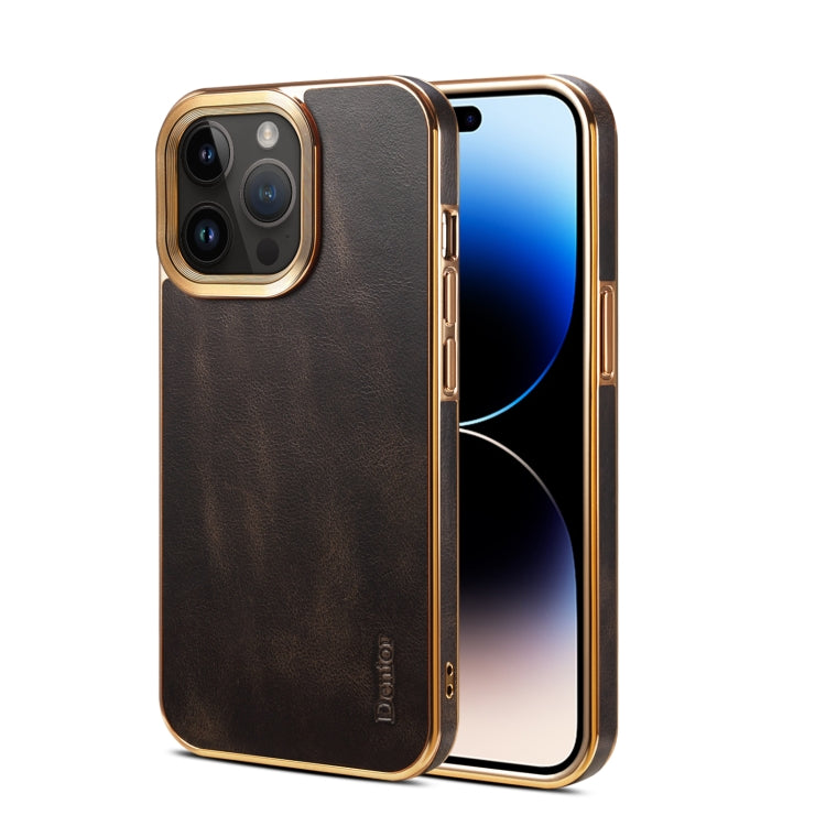 For iPhone 15 Pro Max Denior Oil Wax Cowhide Plating Phone Case(Black) - HoMEdemic™ 