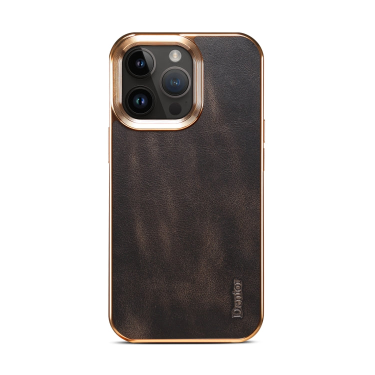 For iPhone 15 Pro Max Denior Oil Wax Cowhide Plating Phone Case(Black) - HoMEdemic™ 
