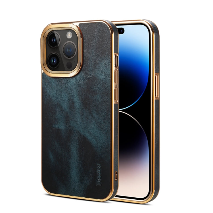For iPhone 15 Pro Max Denior Oil Wax Cowhide Plating Phone Case(Blue) - HoMEdemic™ 