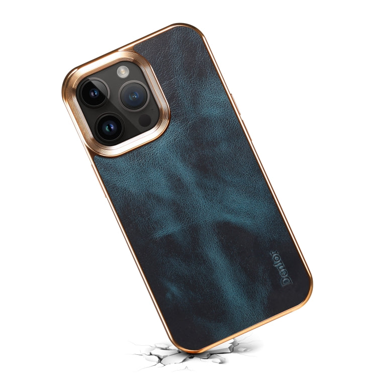 For iPhone 15 Pro Denior Oil Wax Cowhide Plating Phone Case(Blue) - HoMEdemic™ 