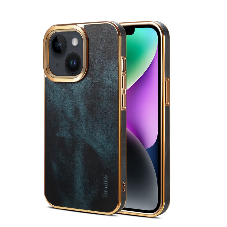 For iPhone 15 Denior Oil Wax Cowhide Plating Phone Case(Blue) - HoMEdemic™ 
