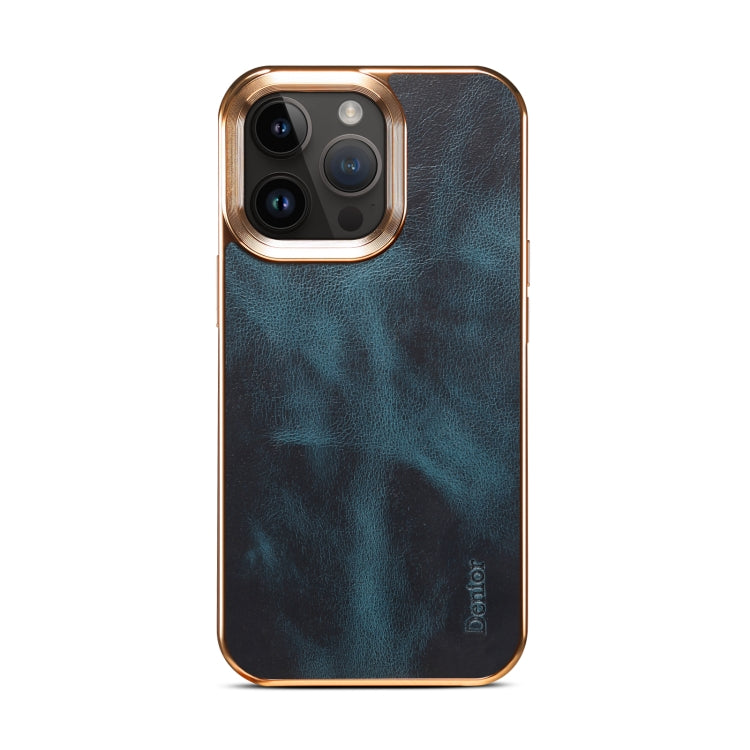 For iPhone 15 Denior Oil Wax Cowhide Plating Phone Case(Blue) - HoMEdemic™ 