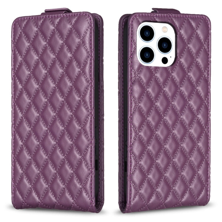 For iPhone 15 Pro Diamond Lattice Vertical Flip Leather Phone Case(Dark Purple) - HoMEdemic™ 