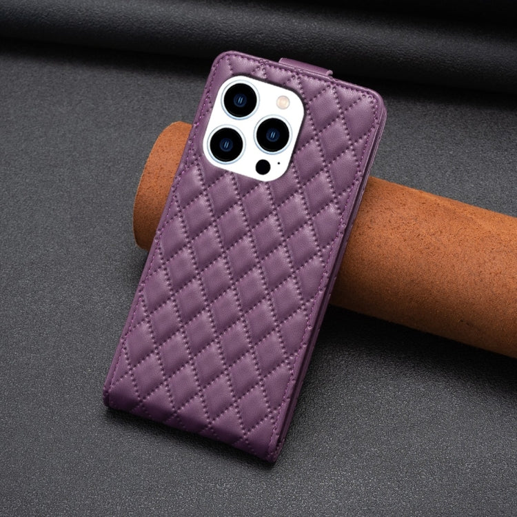 For iPhone 15 Pro Diamond Lattice Vertical Flip Leather Phone Case(Dark Purple) - HoMEdemic™ 