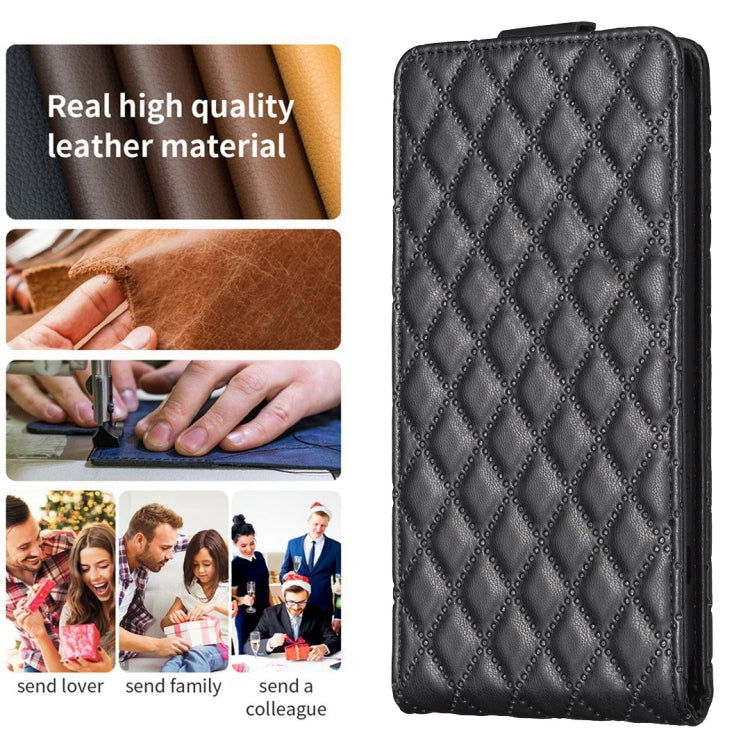 For iPhone 15 Pro Diamond Lattice Vertical Flip Leather Phone Case(Black) - HoMEdemic™ 