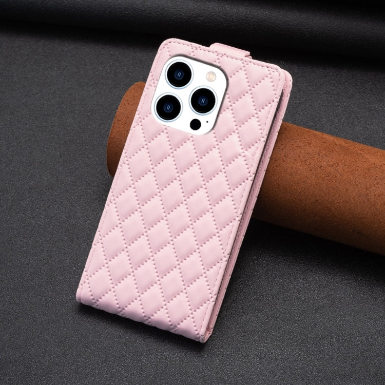 For iPhone 15 Pro Diamond Lattice Vertical Flip Leather Phone Case(Pink) - HoMEdemic™ 