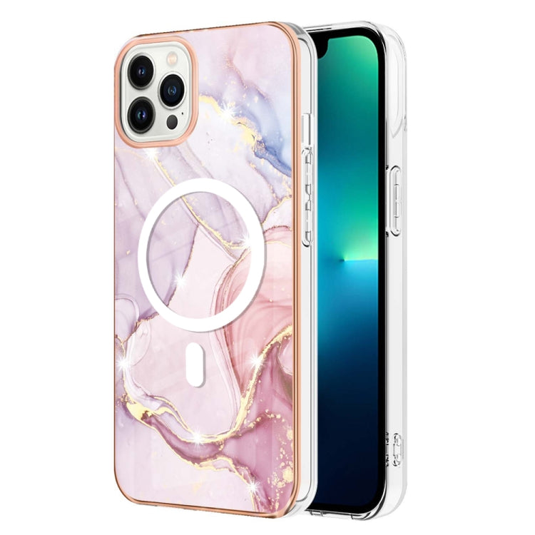 For iPhone 15 Pro Max Marble Pattern Dual-side IMD Magsafe TPU Phone Case(Rose Gold 005) - HoMEdemic™ 