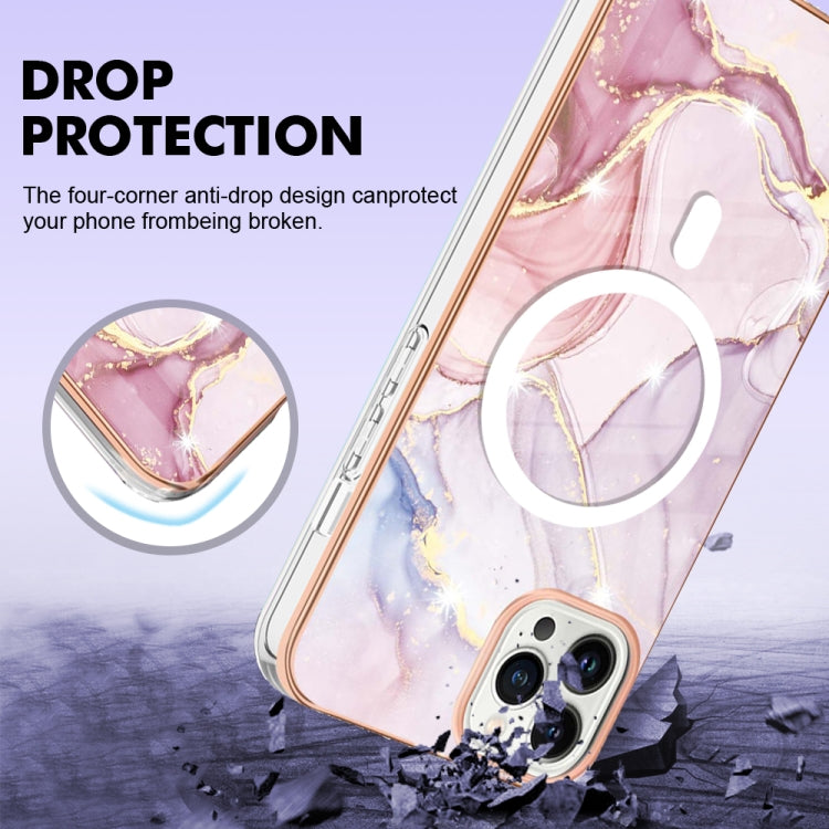 For iPhone 15 Pro Max Marble Pattern Dual-side IMD Magsafe TPU Phone Case(Rose Gold 005) - HoMEdemic™ 