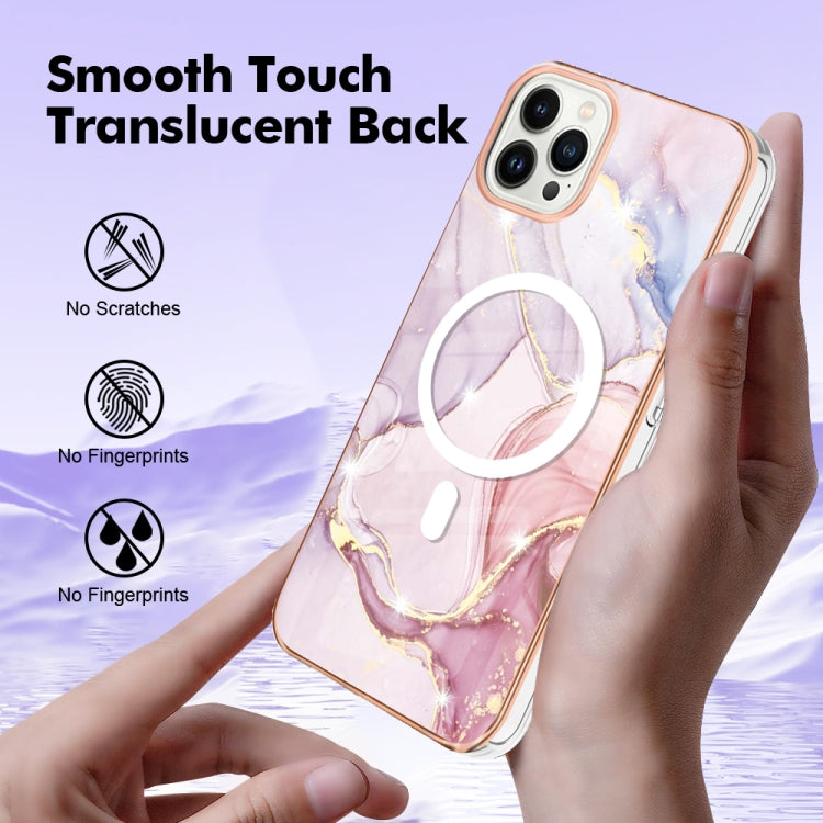 For iPhone 15 Pro Max Marble Pattern Dual-side IMD Magsafe TPU Phone Case(Rose Gold 005) - HoMEdemic™ 