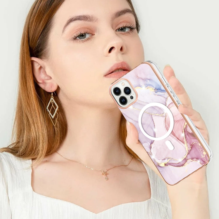 For iPhone 15 Pro Max Marble Pattern Dual-side IMD Magsafe TPU Phone Case(Rose Gold 005) - HoMEdemic™ 