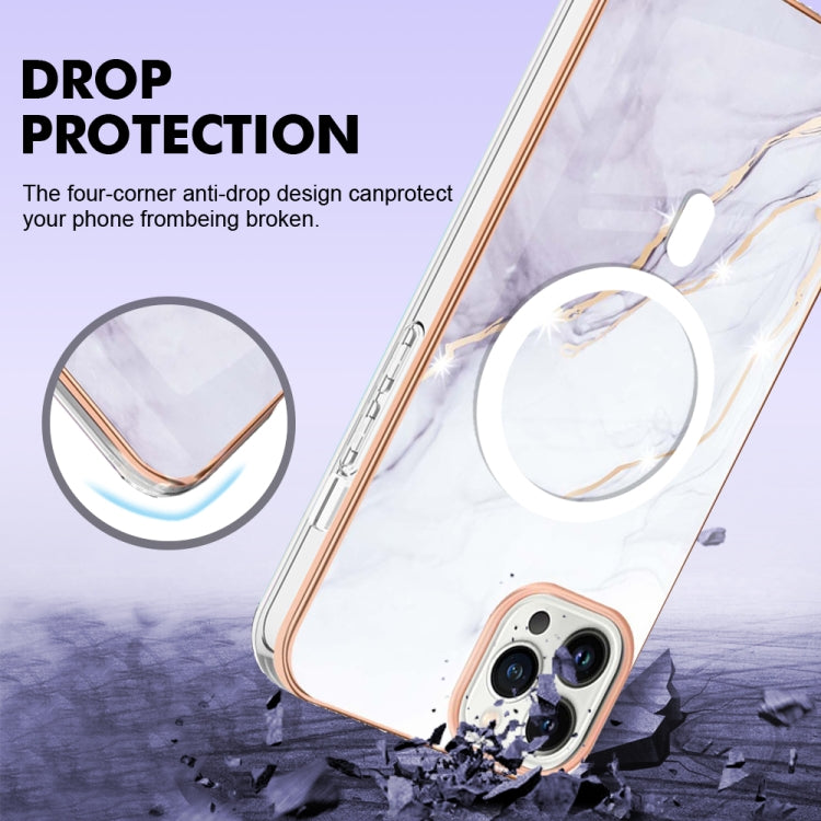 For iPhone 15 Pro Max Marble Pattern Dual-side IMD Magsafe TPU Phone Case(White 006) - HoMEdemic™ 