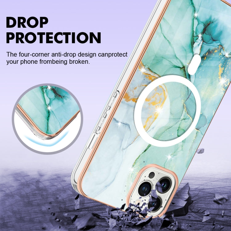 For iPhone 15 Pro Max Marble Pattern Dual-side IMD Magsafe TPU Phone Case(Green 003) - HoMEdemic™ 