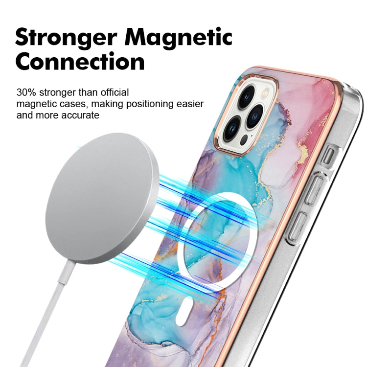 For iPhone 15 Pro Max Marble Pattern Dual-side IMD Magsafe TPU Phone Case(Blue Marble) - HoMEdemic™ 