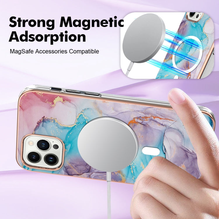 For iPhone 15 Pro Max Marble Pattern Dual-side IMD Magsafe TPU Phone Case(Blue Marble) - HoMEdemic™ 