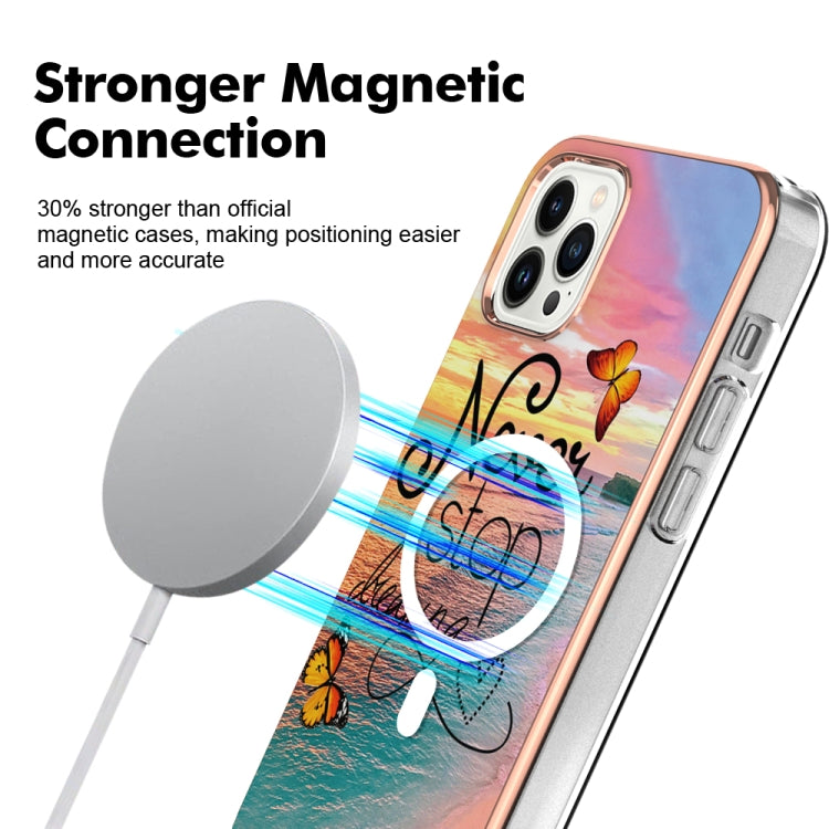 For iPhone 15 Pro Max Marble Pattern Dual-side IMD Magsafe TPU Phone Case(Dream Butterfly) - HoMEdemic™ 