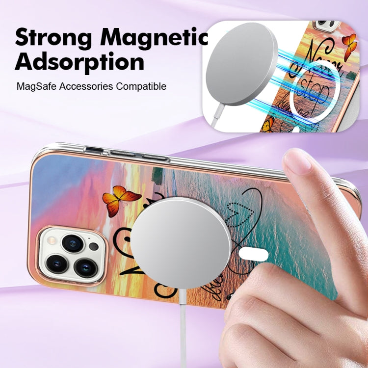 For iPhone 15 Pro Max Marble Pattern Dual-side IMD Magsafe TPU Phone Case(Dream Butterfly) - HoMEdemic™ 