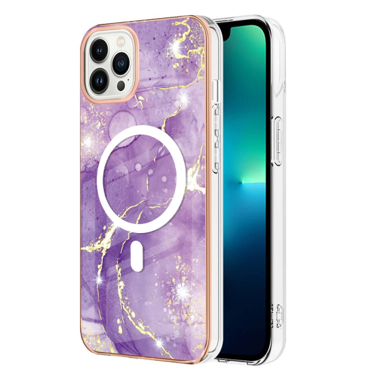 For iPhone 15 Pro Marble Pattern Dual-side IMD Magsafe TPU Phone Case(Purple 002) - HoMEdemic™ 