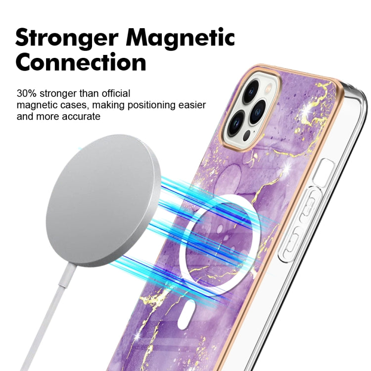For iPhone 15 Pro Marble Pattern Dual-side IMD Magsafe TPU Phone Case(Purple 002) - HoMEdemic™ 