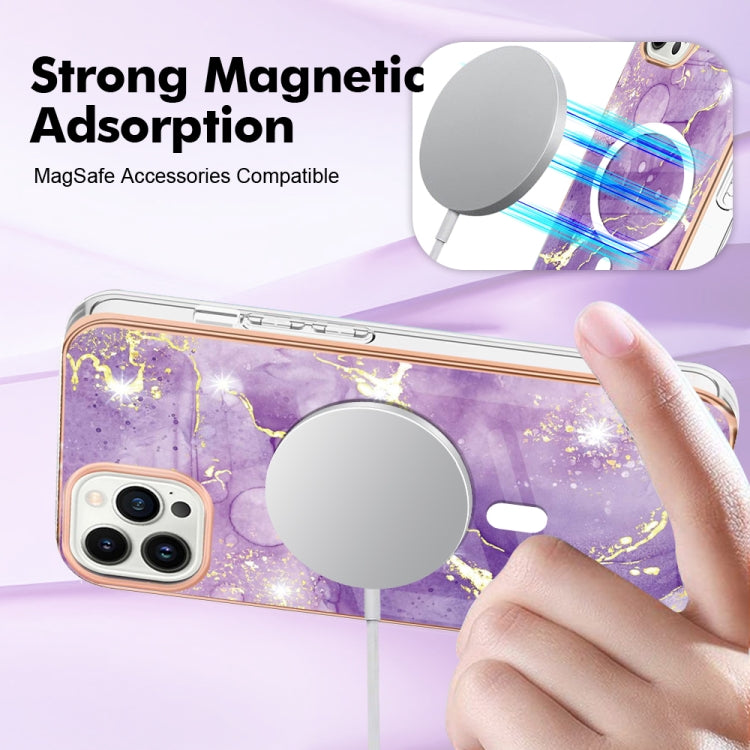 For iPhone 15 Pro Marble Pattern Dual-side IMD Magsafe TPU Phone Case(Purple 002) - HoMEdemic™ 