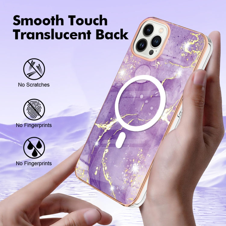For iPhone 15 Pro Marble Pattern Dual-side IMD Magsafe TPU Phone Case(Purple 002) - HoMEdemic™ 